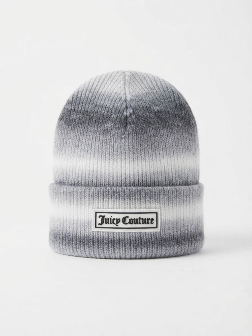 Juicy Couture Ombre Gradient Gray & White Cuffed Beanie Hat with Logo Patch